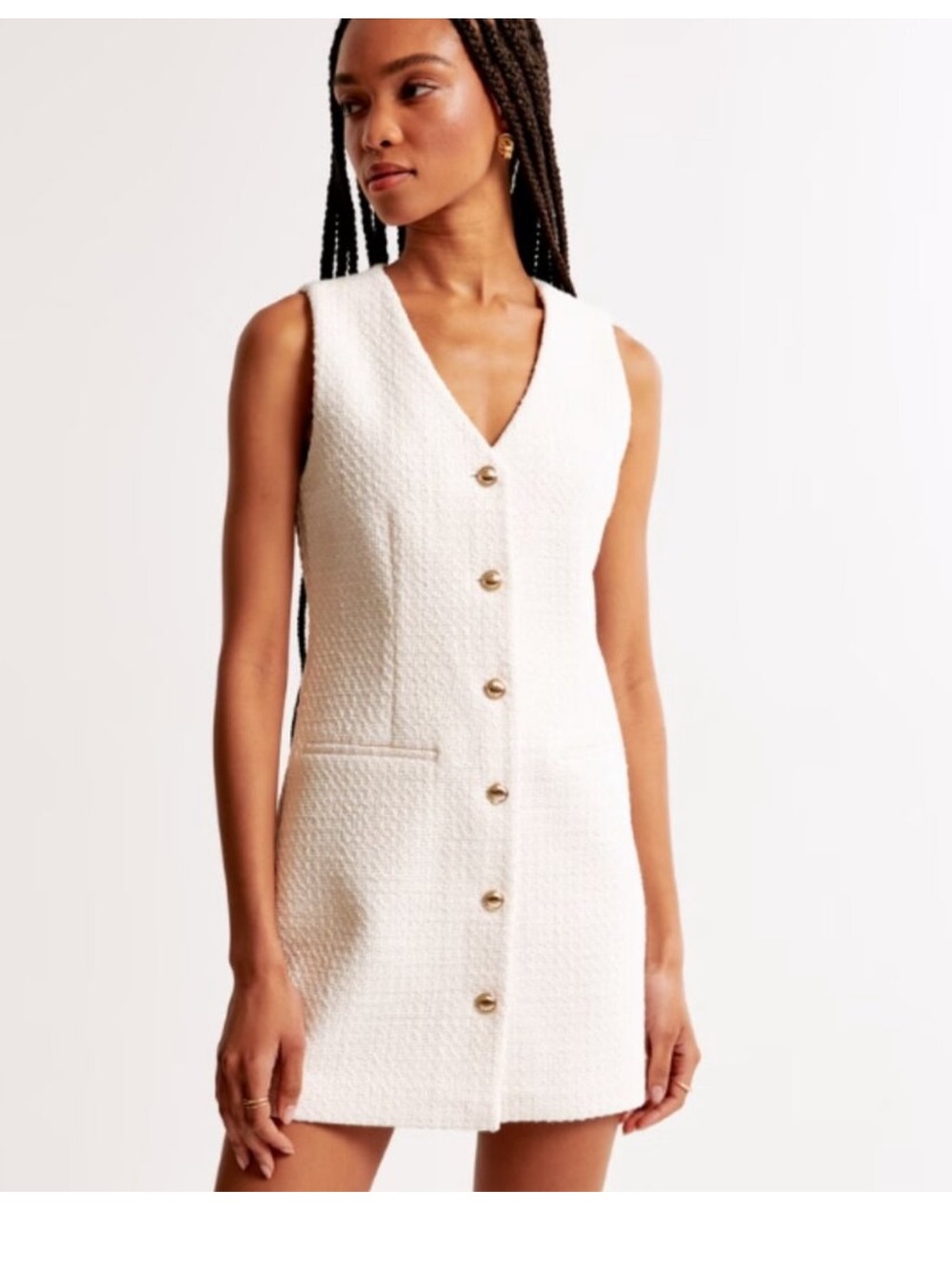 Bebop cream tweed vest mini dress with gold buttons size XL